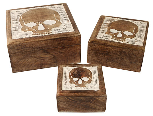 Set Of 3 Skull Design Boxes